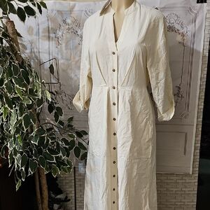 Zara NWT Cream Long Sleeve Button-Down Shirt Dress Medium